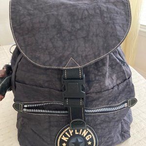 Kipling Black Nylon Backpack Drawstring Closure EUC